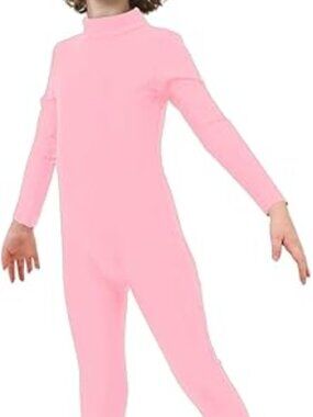 ATHX Girl's Pink Stretch Body Suit Dance Gymnastics Unitard Zip Back-NEW-Small